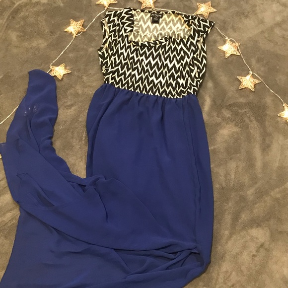 Evening Dress Navy Blue White Black pattern top - Picture 5 of 6